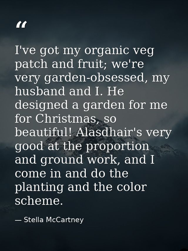 I've got my organic veg patch and fruit; we're very garden-obsessed, my husband and I. He designed a garden for me for C — Stella McCartney
