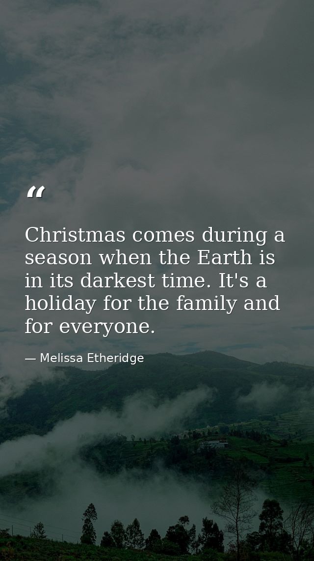 Christmas comes during a season when the Earth is in its darkest time. It's a holiday for the family and for everyone. — Melissa Etheridge