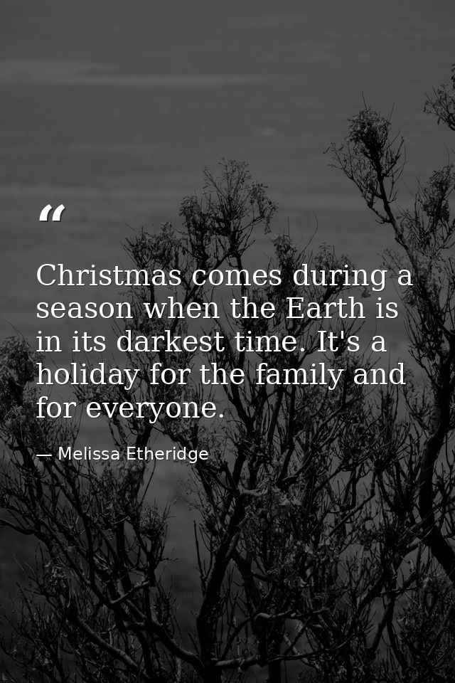 Christmas comes during a season when the Earth is in its darkest time. It's a holiday for the family and for everyone. — Melissa Etheridge