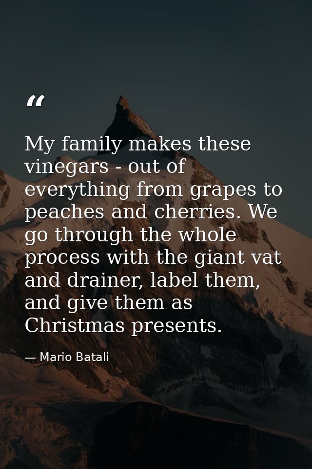 My family makes these vinegars - out of everything from grapes to peaches and cherries. We go through the whole process  — Mario Batali