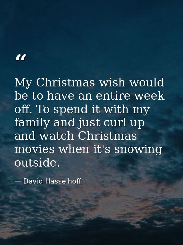 My Christmas wish would be to have an entire week off. To spend it with my family and just curl up and watch Christmas m — David Hasselhoff
