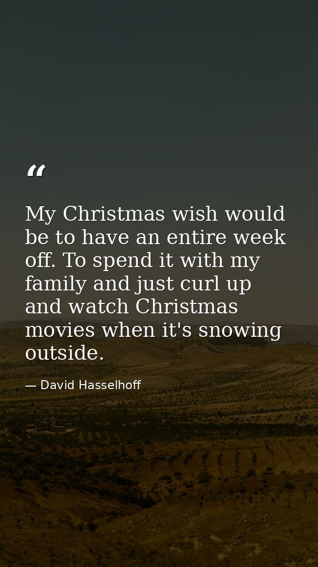 My Christmas wish would be to have an entire week off. To spend it with my family and just curl up and watch Christmas m — David Hasselhoff