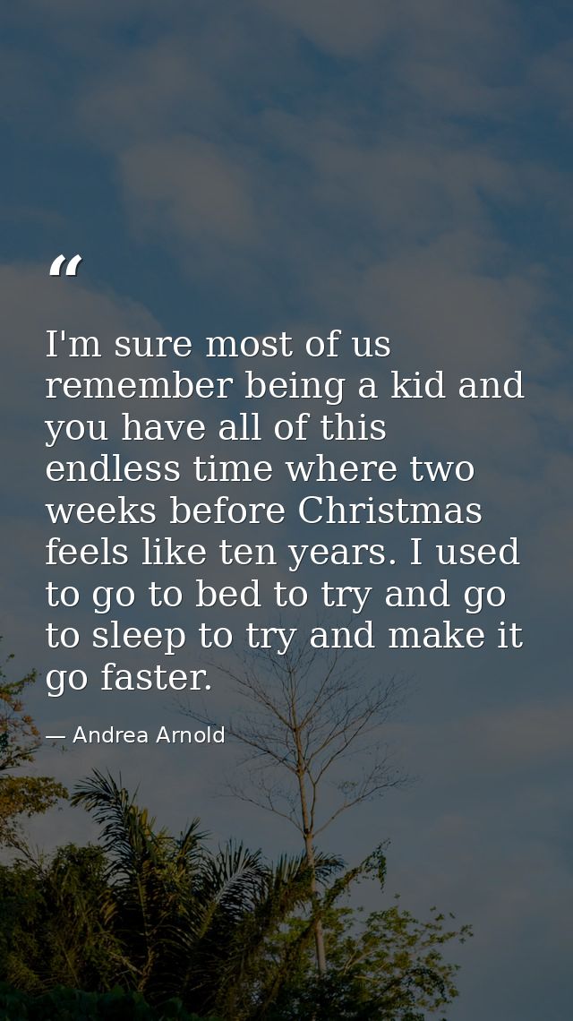 I'm sure most of us remember being a kid and you have all of this endless time where two weeks before Christmas feels li — Andrea Arnold