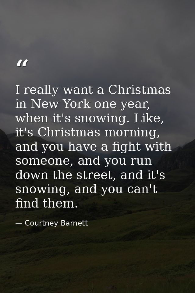 I really want a Christmas in New York one year, when it's snowing. Like, it's Christmas morning, and you have a fight wi — Courtney Barnett