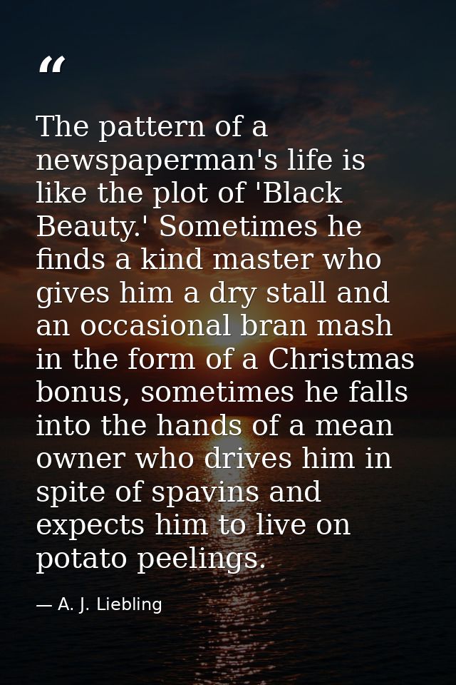 The pattern of a newspaperman's life is like the plot of 'Black Beauty.' Sometimes he finds a kind master who gives him  — A. J. Liebling