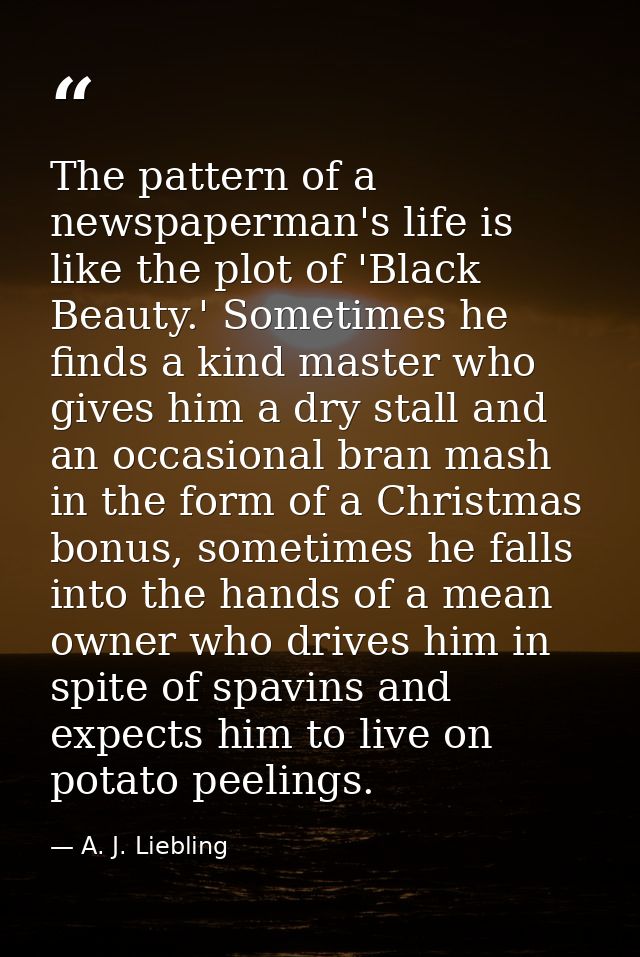 The pattern of a newspaperman's life is like the plot of 'Black Beauty.' Sometimes he finds a kind master who gives him  — A. J. Liebling
