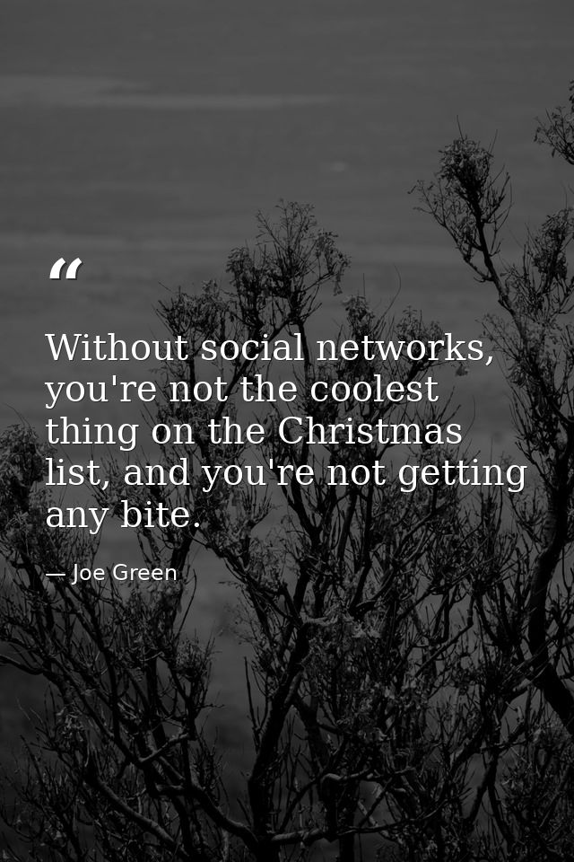 Without social networks, you're not the coolest thing on the Christmas list, and you're not getting any bite. — Joe Green
