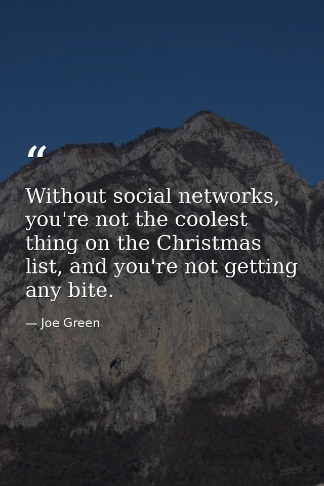 Without social networks, you're not the coolest thing on the Christmas list, and you're not getting any bite. — Joe Green