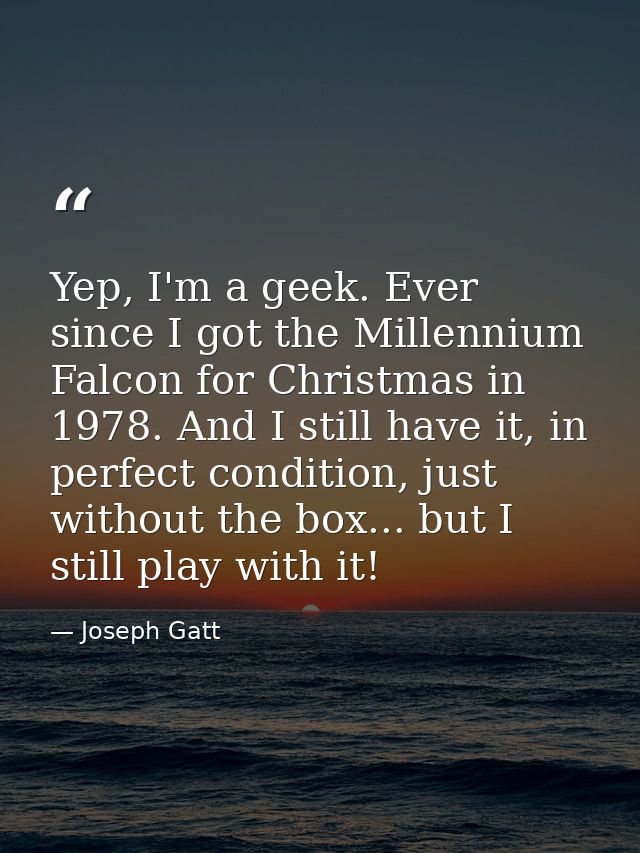 Yep, I'm a geek. Ever since I got the Millennium Falcon for Christmas in 1978. And I still have it, in perfect condition — Joseph Gatt