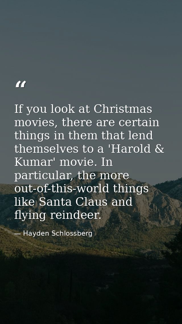 If you look at Christmas movies, there are certain things in them that lend themselves to a 'Harold & Kumar' movie. In p — Hayden Schlossberg