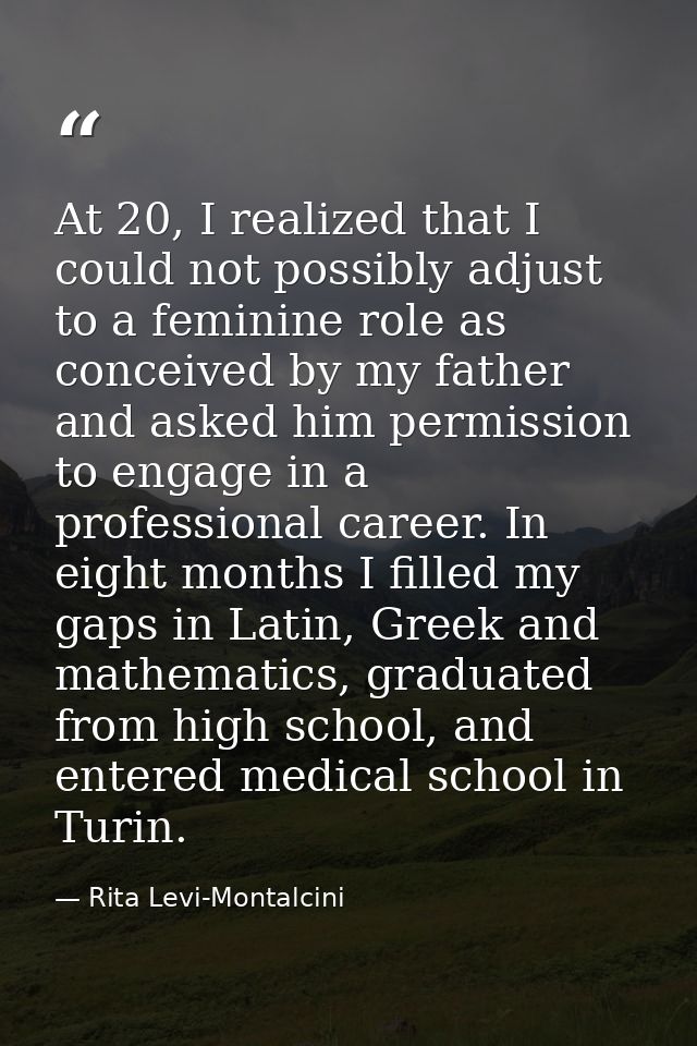 At 20, I realized that I could not possibly adjust to a feminine role as conceived by my father and asked him permission — Rita Levi-Montalcini