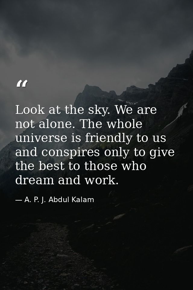 Look at the sky. We are not alone. The whole universe is friendly to us and conspires only to give the best to those who — A. P. J. Abdul Kalam
