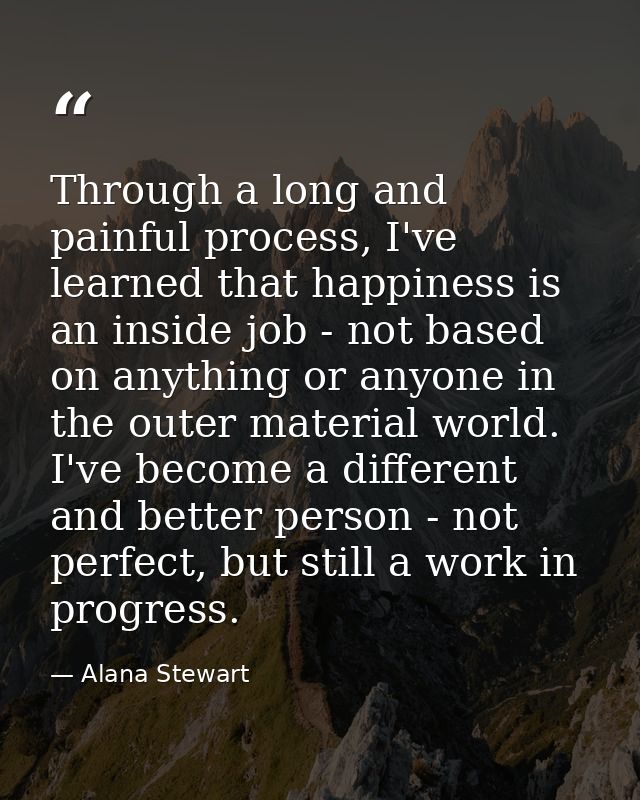 Through a long and painful process, I've learned that happiness is an inside job - not based on anything or anyone in th — Alana Stewart