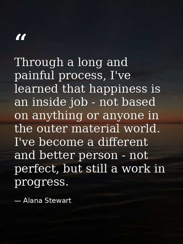 Through a long and painful process, I've learned that happiness is an inside job - not based on anything or anyone in th — Alana Stewart