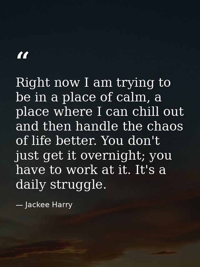 Right now I am trying to be in a place of calm, a place where I can chill out and then handle the chaos of life better.  — Jackee Harry