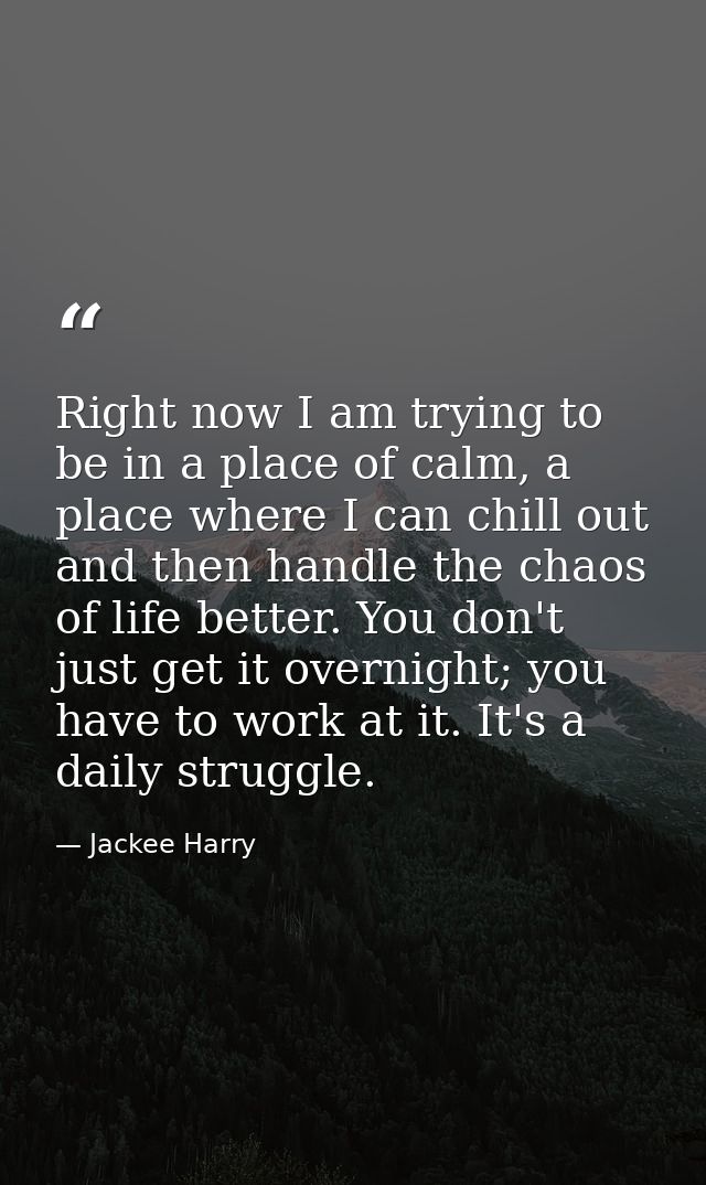 Right now I am trying to be in a place of calm, a place where I can chill out and then handle the chaos of life better.  — Jackee Harry
