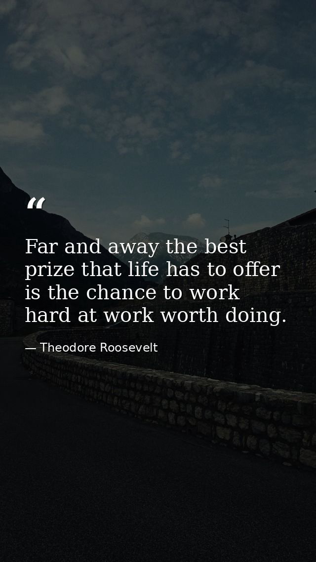 Far and away the best prize that life has to offer is the chance to work hard at work worth doing. — Theodore Roosevelt