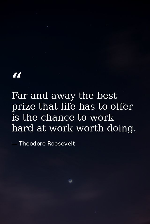 Far and away the best prize that life has to offer is the chance to work hard at work worth doing. — Theodore Roosevelt