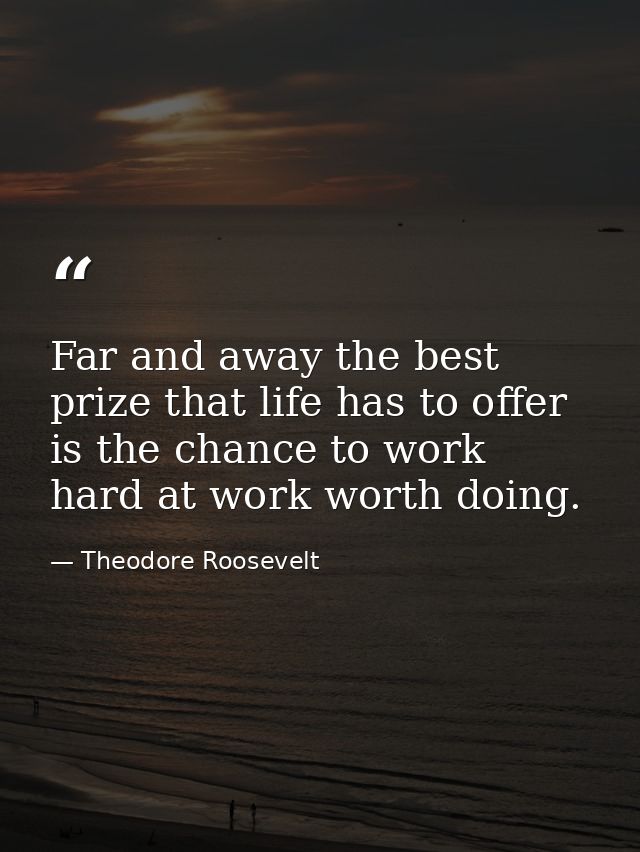 Far and away the best prize that life has to offer is the chance to work hard at work worth doing. — Theodore Roosevelt