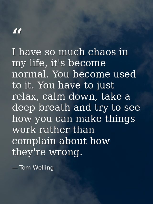 I have so much chaos in my life, it's become normal. You become used to it. You have to just relax, calm down, take a de — Tom Welling