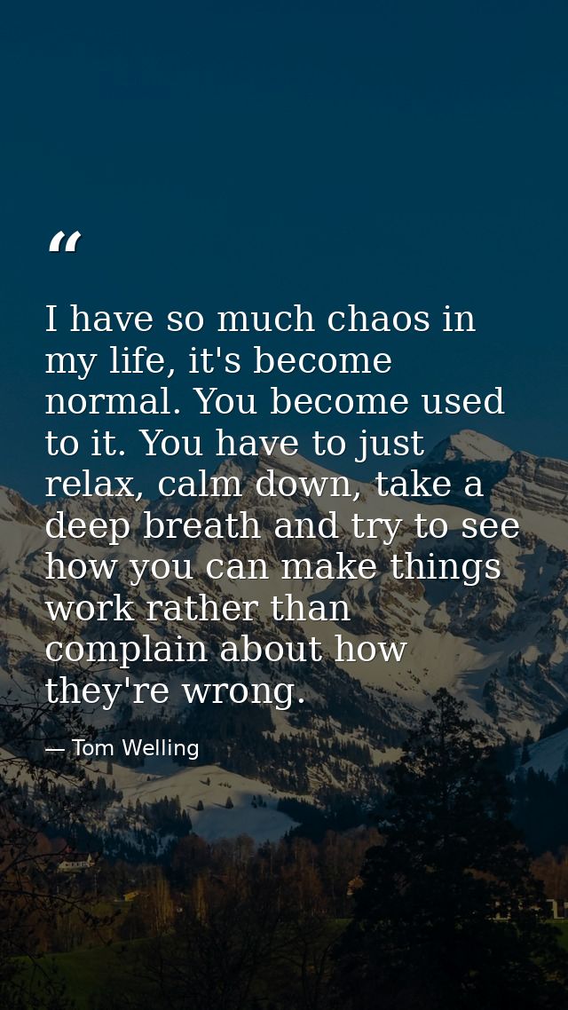 I have so much chaos in my life, it's become normal. You become used to it. You have to just relax, calm down, take a de — Tom Welling