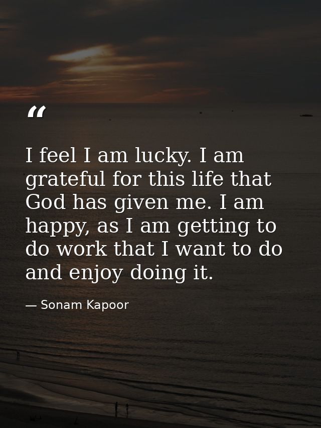 I feel I am lucky. I am grateful for this life that God has given me. I am happy, as I am getting to do work that I want — Sonam Kapoor