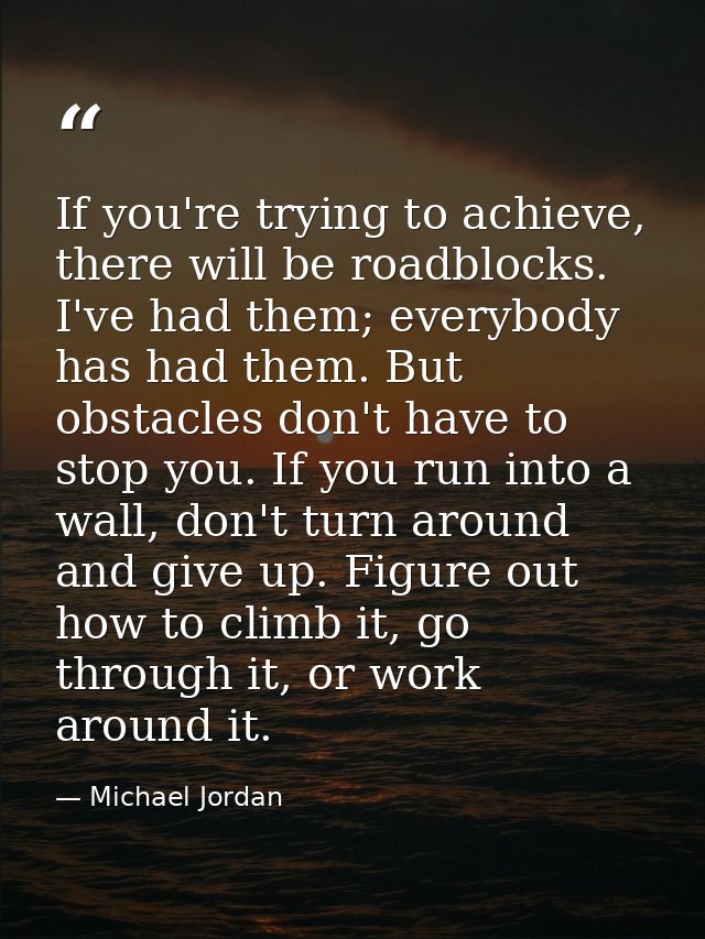 If you're trying to achieve, there will be roadblocks. I've had them; everybody has had them. But obstacles don't have t — Michael Jordan
