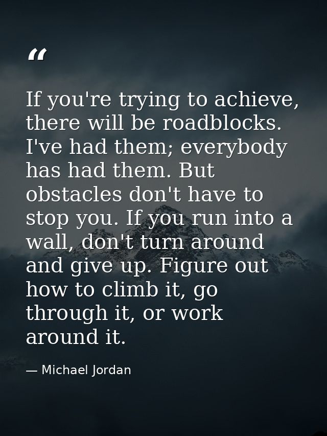 If you're trying to achieve, there will be roadblocks. I've had them; everybody has had them. But obstacles don't have t — Michael Jordan