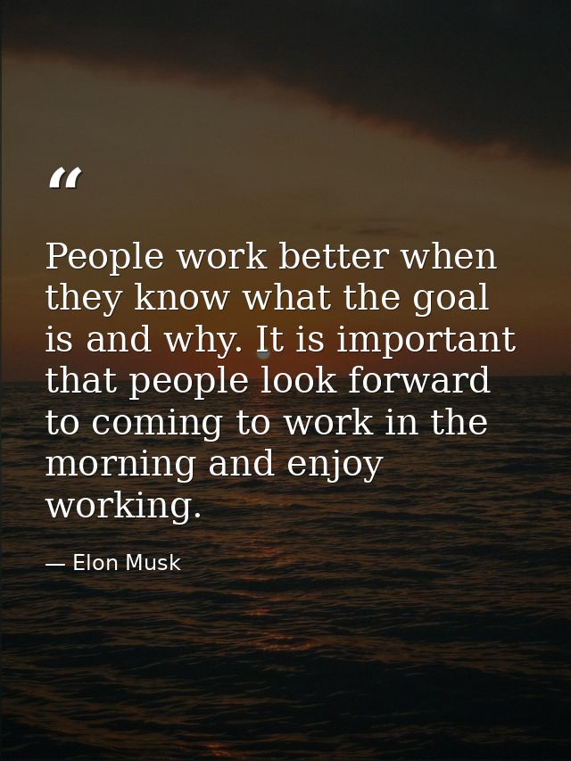 People work better when they know what the goal is and why. It is important that people look forward to coming to work i — Elon Musk