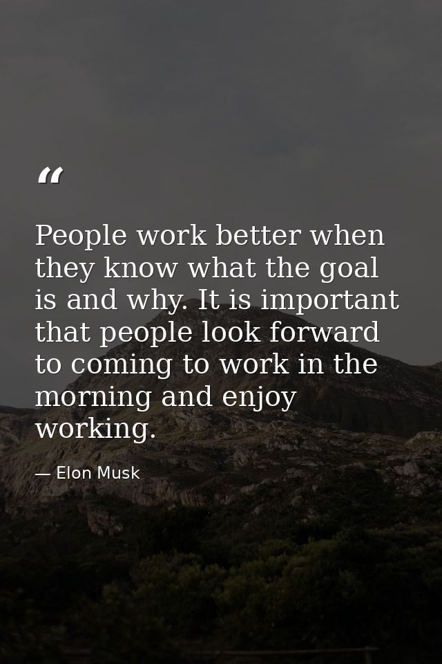 People work better when they know what the goal is and why. It is important that people look forward to coming to work i — Elon Musk