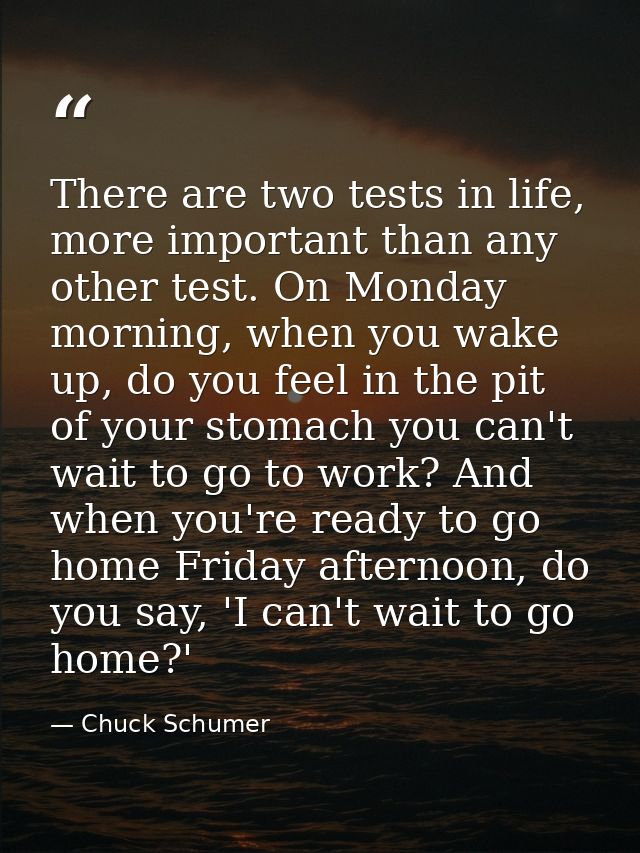 There are two tests in life, more important than any other test. On Monday morning, when you wake up, do you feel in the — Chuck Schumer