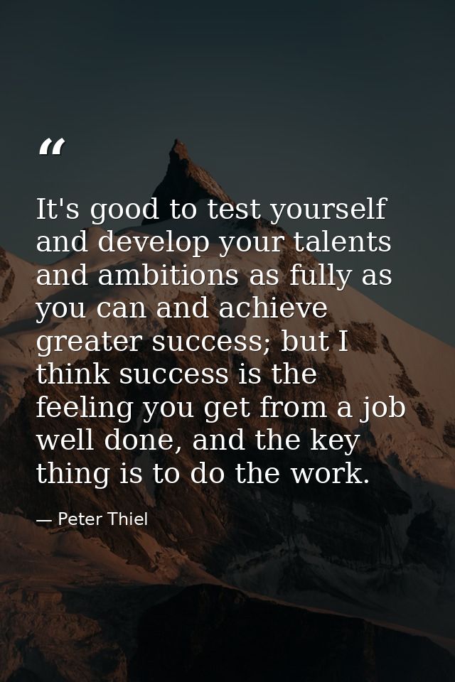 It's good to test yourself and develop your talents and ambitions as fully as you can and achieve greater success; but I — Peter Thiel