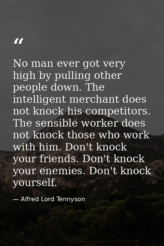 No man ever got very high by pulling other people down. The intelligent merchant does not knock his competitors. The sen — Alfred Lord Tennyson