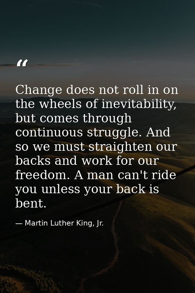 Change does not roll in on the wheels of inevitability, but comes through continuous struggle. And so we must straighten — Martin Luther King, Jr.