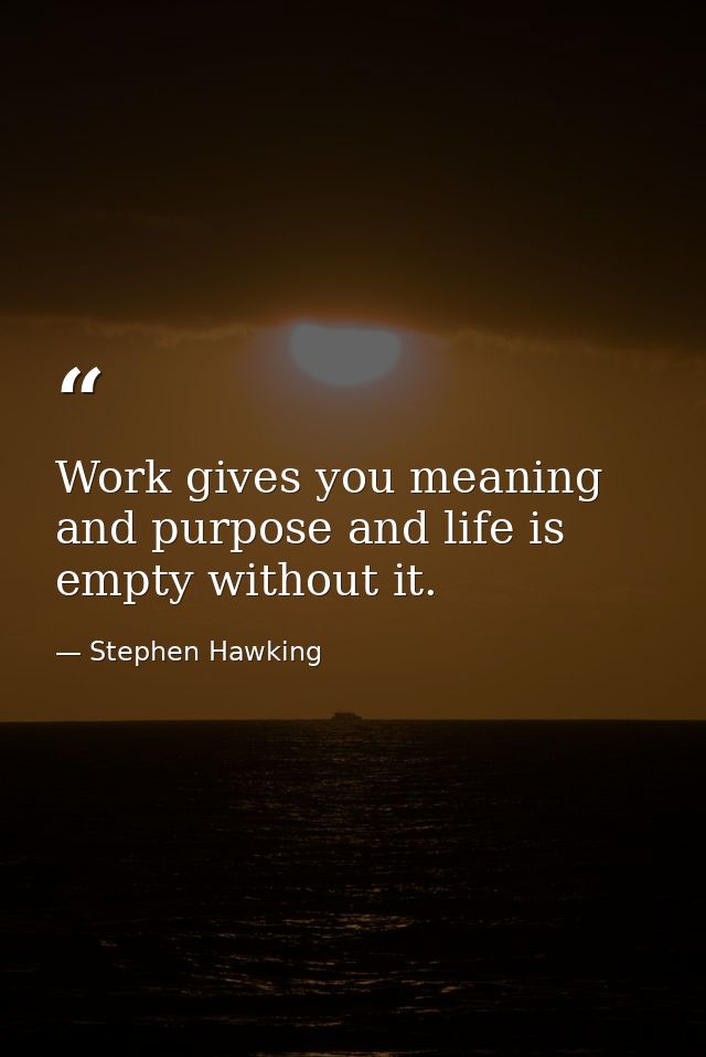 Work gives you meaning and purpose and life is empty without it. — Stephen Hawking