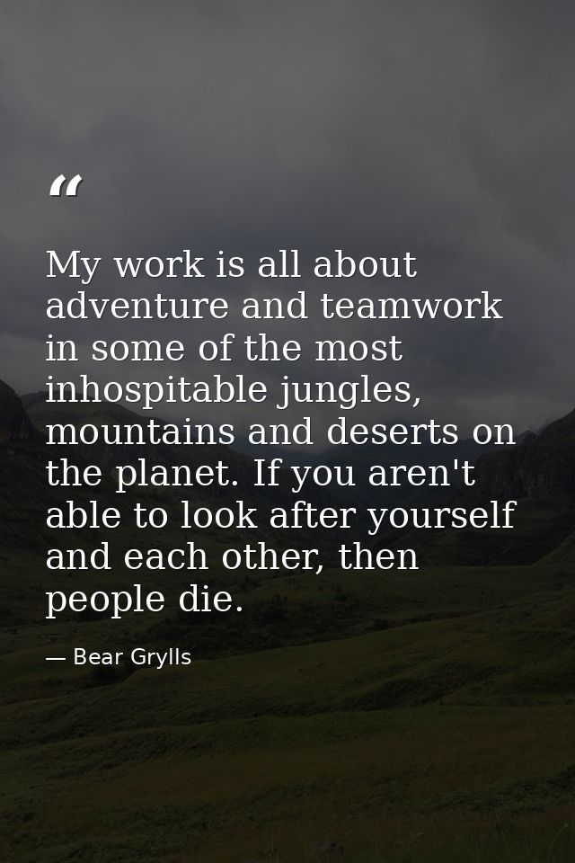 My work is all about adventure and teamwork in some of the most inhospitable jungles, mountains and deserts on the plane — Bear Grylls