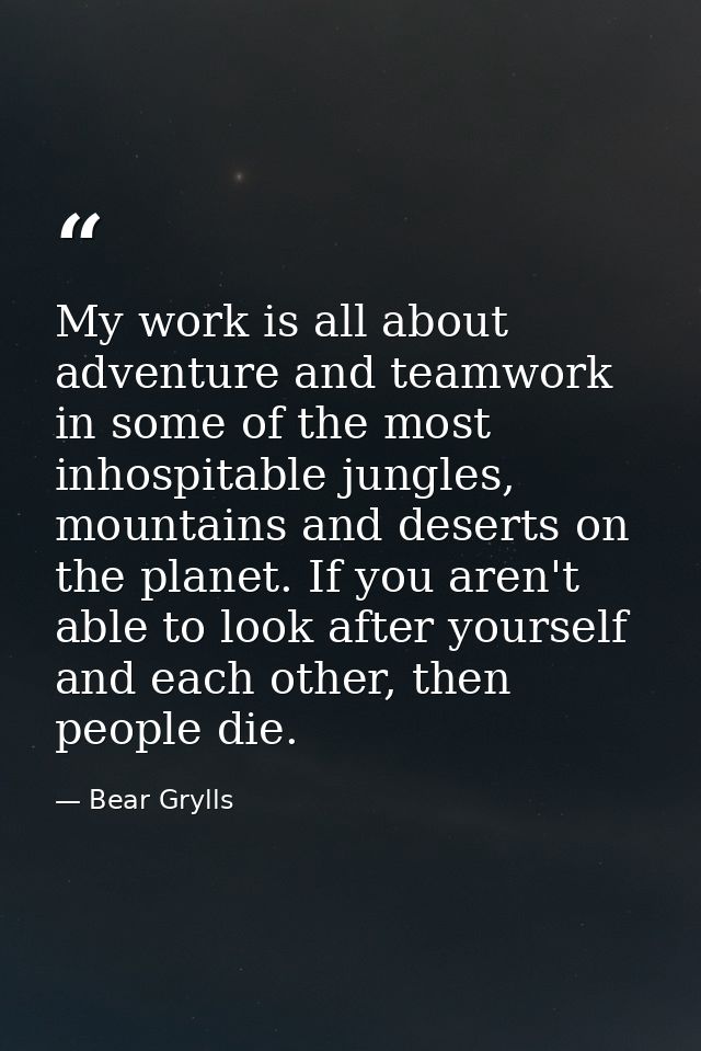 My work is all about adventure and teamwork in some of the most inhospitable jungles, mountains and deserts on the plane — Bear Grylls