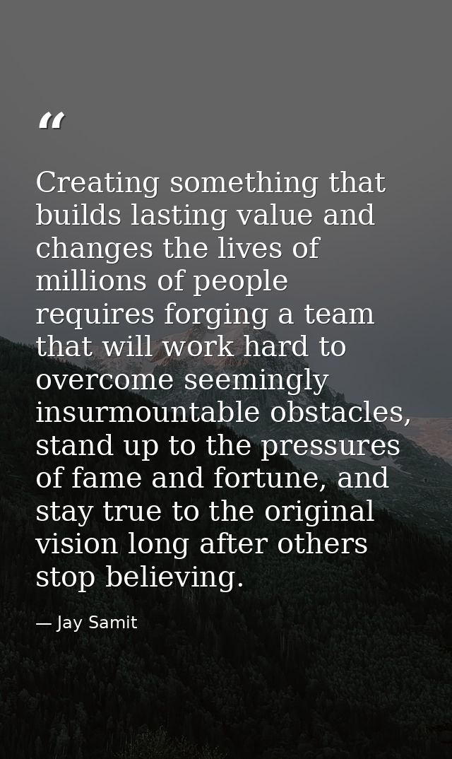 Creating something that builds lasting value and changes the lives of millions of people requires forging a team that wi — Jay Samit