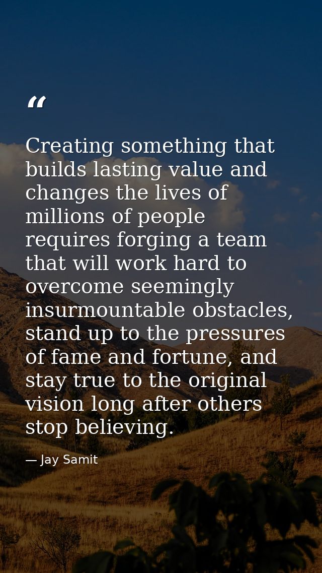 Creating something that builds lasting value and changes the lives of millions of people requires forging a team that wi — Jay Samit