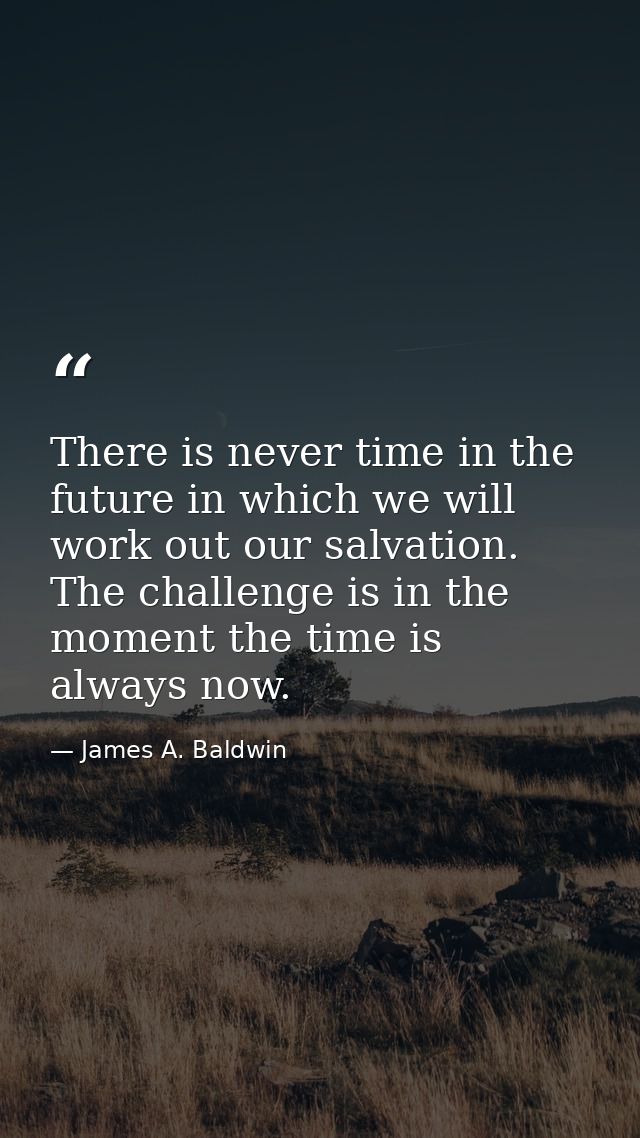 There is never time in the future in which we will work out our salvation. The challenge is in the moment the time is al — James A. Baldwin