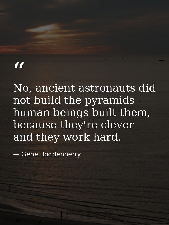 No, ancient astronauts did not build the pyramids - human beings built them, because they're clever and they work hard. — Gene Roddenberry