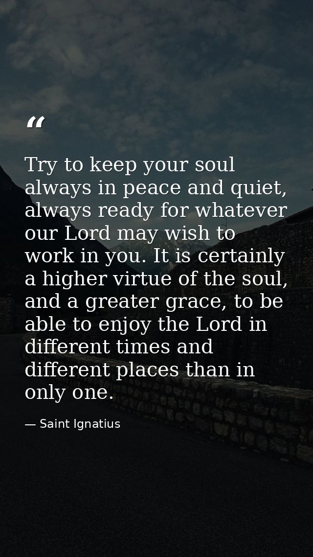 Try to keep your soul always in peace and quiet, always ready for whatever our Lord may wish to work in you. It is certa — Saint Ignatius