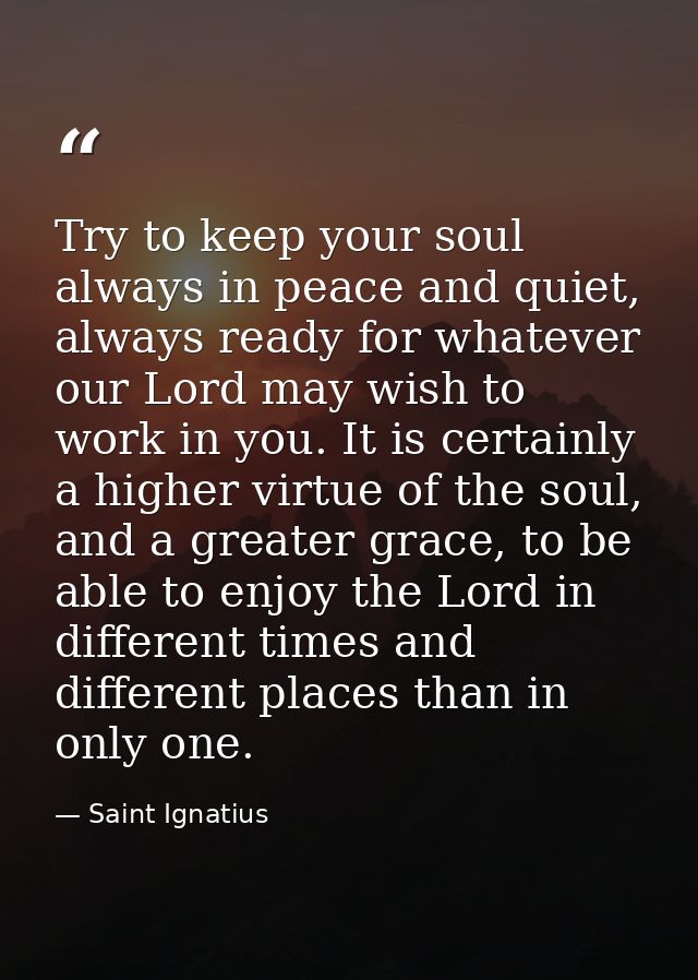 Try to keep your soul always in peace and quiet, always ready for whatever our Lord may wish to work in you. It is certa — Saint Ignatius