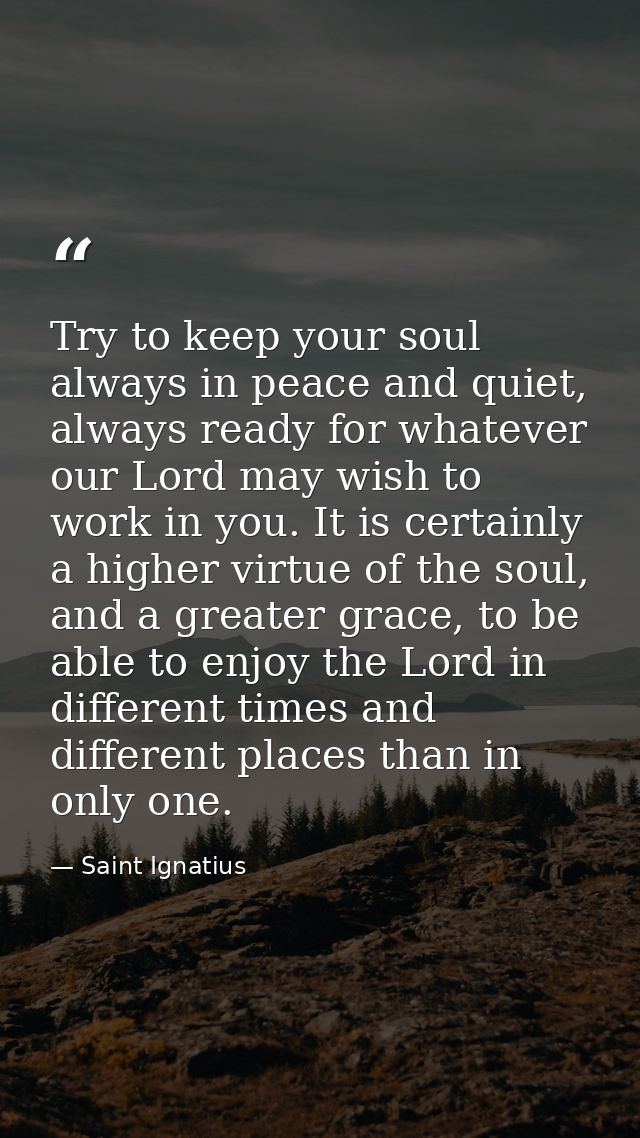 Try to keep your soul always in peace and quiet, always ready for whatever our Lord may wish to work in you. It is certa — Saint Ignatius