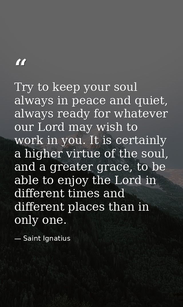 Try to keep your soul always in peace and quiet, always ready for whatever our Lord may wish to work in you. It is certa — Saint Ignatius