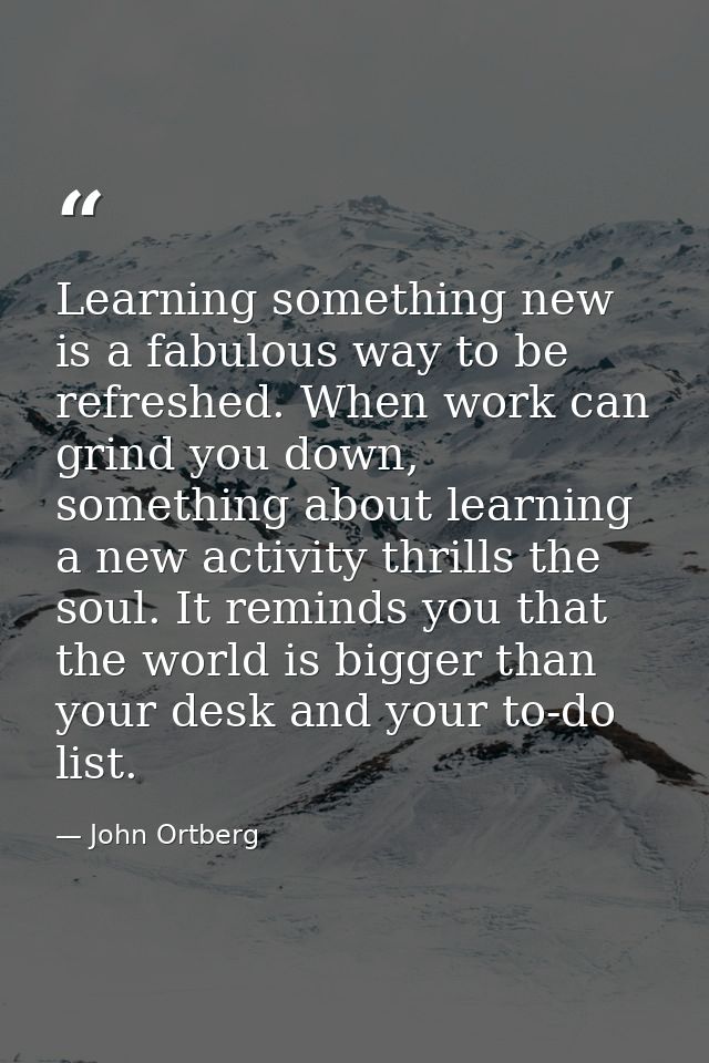 Learning something new is a fabulous way to be refreshed. When work can grind you down, something about learning a new a — John Ortberg
