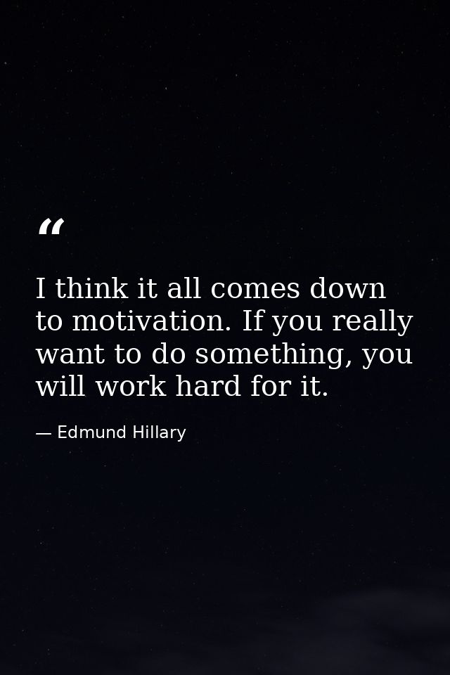 I think it all comes down to motivation. If you really want to do something, you will work hard for it. — Edmund Hillary