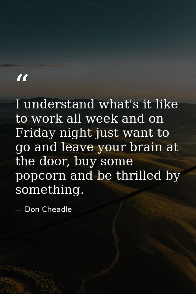 I understand what's it like to work all week and on Friday night just want to go and leave your brain at the door, buy s — Don Cheadle