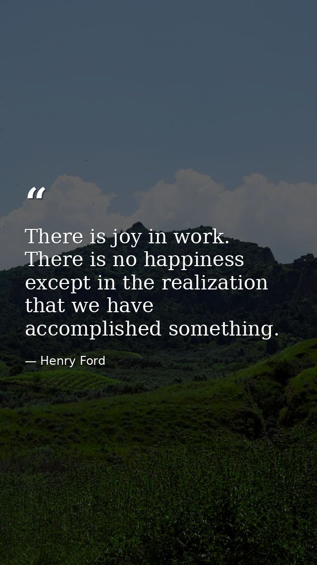 There is joy in work. There is no happiness except in the realization that we have accomplished something. — Henry Ford