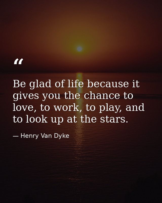 Be glad of life because it gives you the chance to love, to work, to play, and to look up at the stars. — Henry Van Dyke